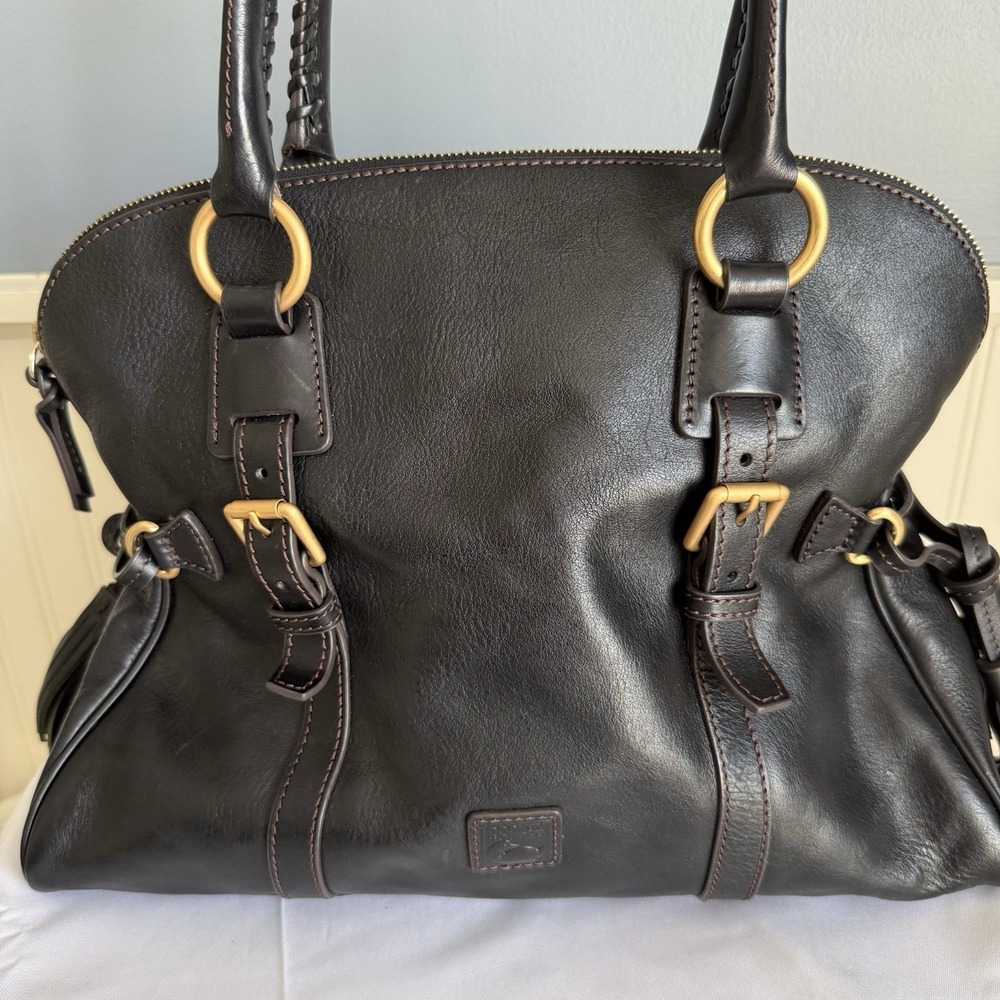 DOONEY & BOURKE Florentine Domed Buckle Satchel Shoulder Bag Purse Black Tassel - Picture 2 of 15